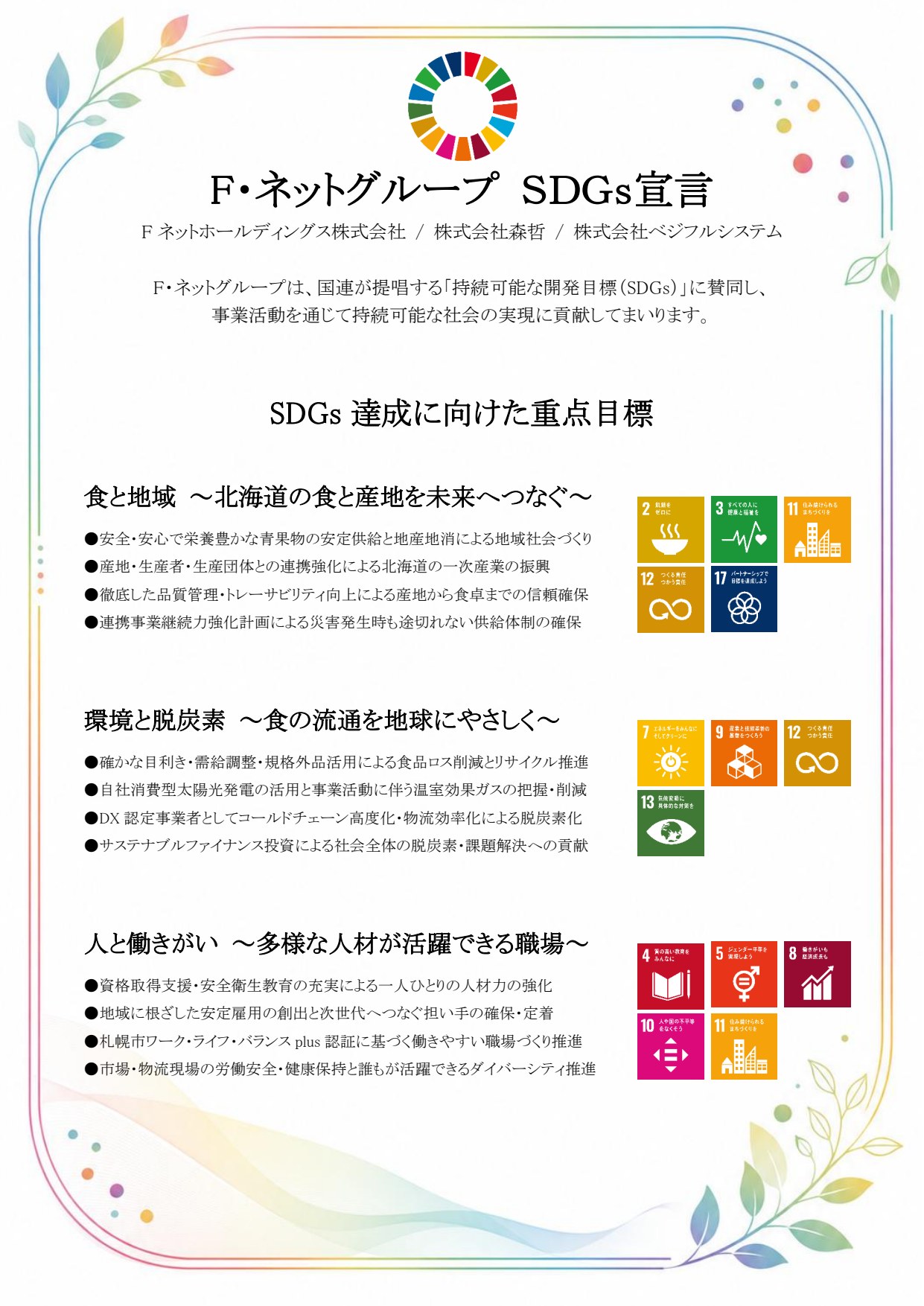 F・ネットグループ SDGs宣言